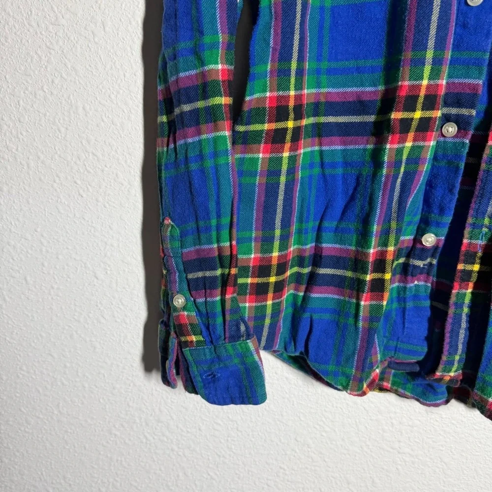 Ralph Lauren Flannel Shirt Boys 18-20 Blue Multi Plaid Pony Logo Button‎ Down